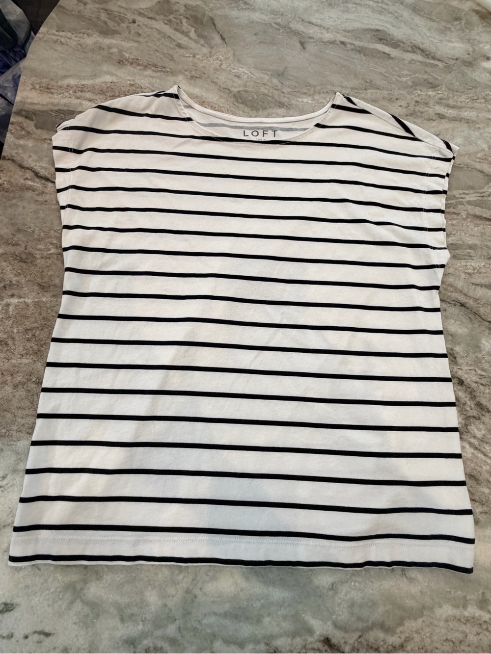 LOFT XXS Black White Striped Tee Soft Cotton Modal Short Sleeve Classic Top